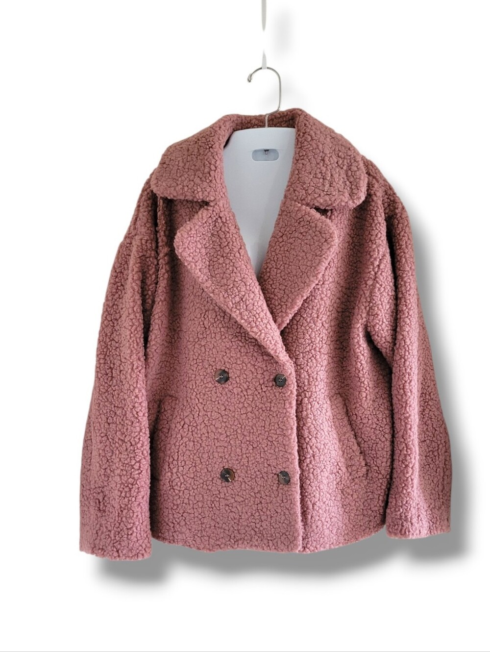 Andree By Unit | EUC Chunky Oversized Dusty Rose Double-Breasted Teddy Coat